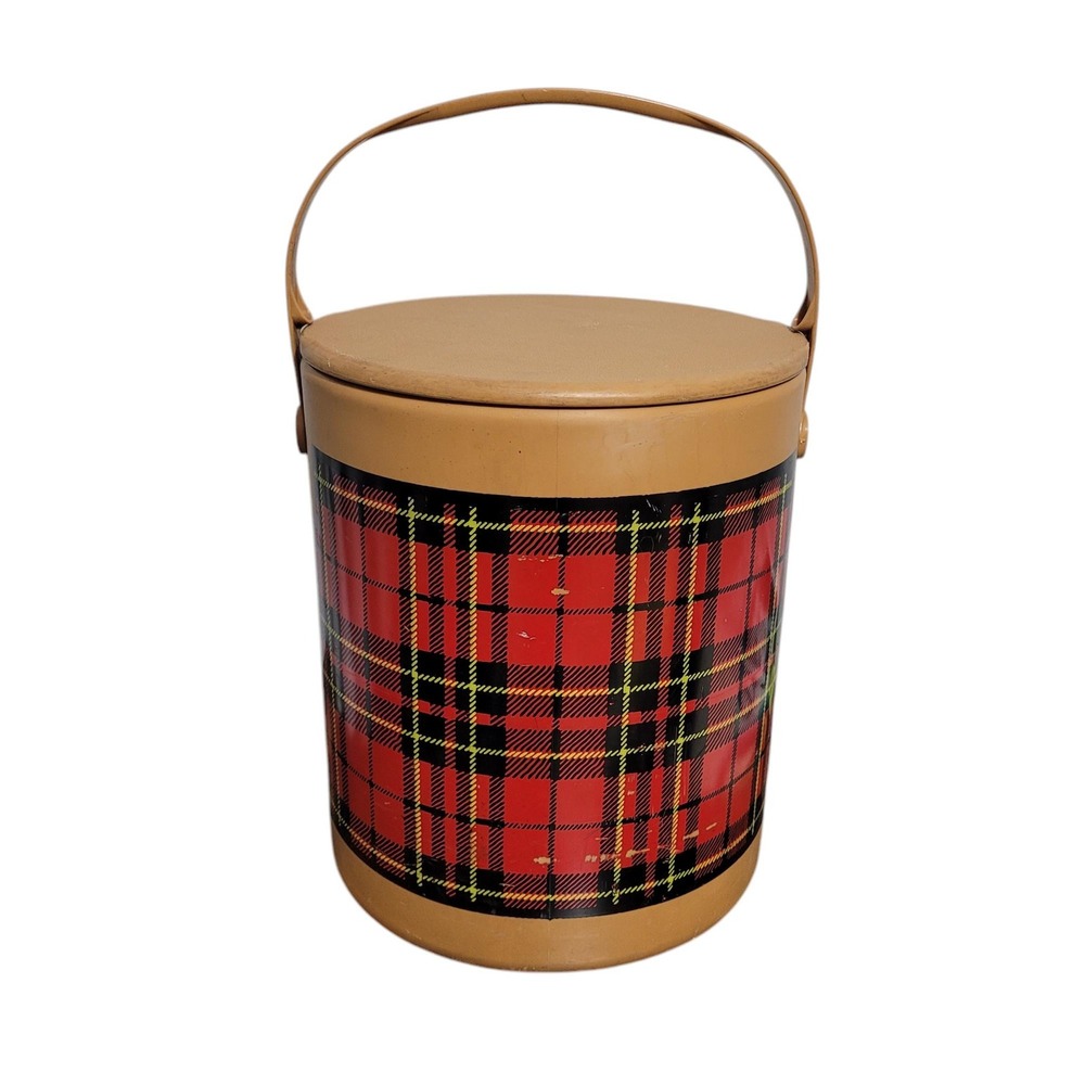 1960s Hamilton Scotch Red Plaid‎ Cooler Camping Reversible Lid Insulated